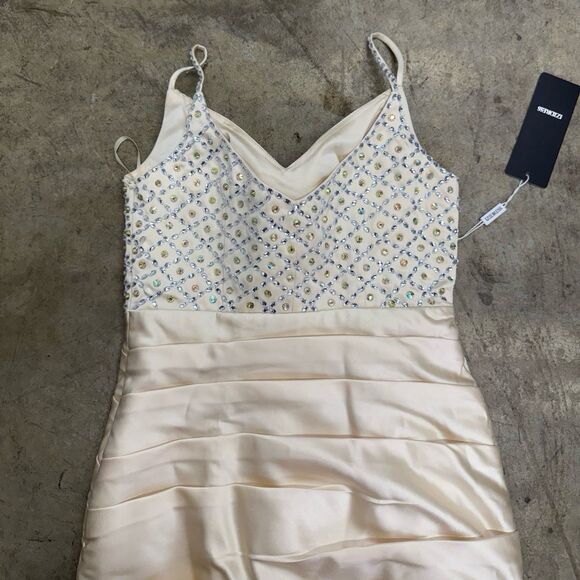 IZIDRESS rhinestone bedazzled sparkly satin mini prom homecoming formal dress - Picture 6 of 7